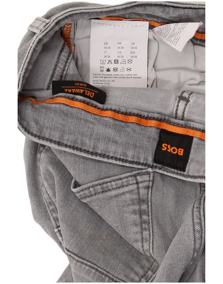 Hugo Boss Jean Slim Delaware W34 L34 Homme Gris Coton