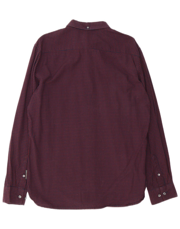 French Connection Chemise Homme Large Bordeaux Vichy Coton