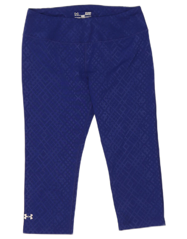 Under Armour Womens Heat Gear Capri Leggings UK 8 Small Blue Geometric