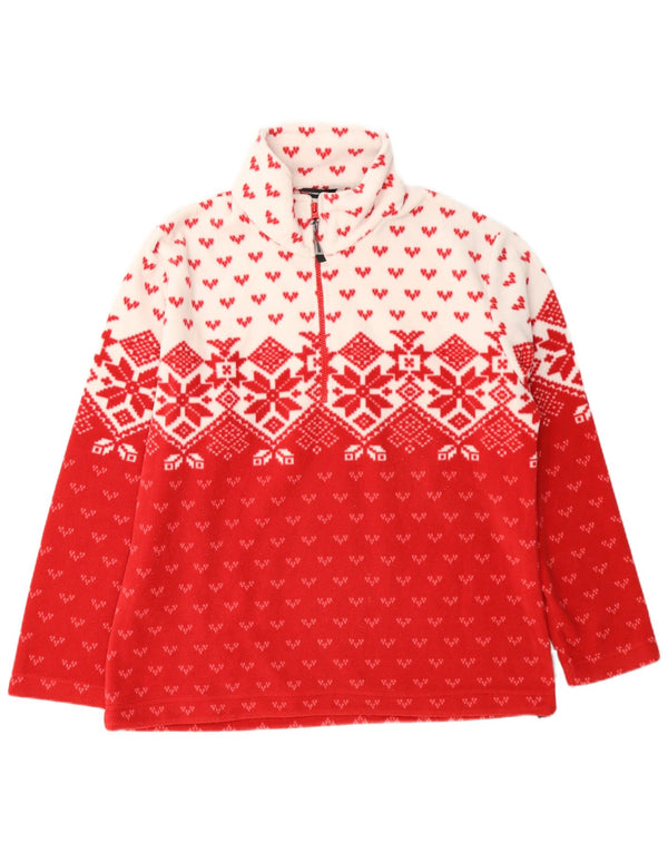 F.LLI Campagnolo Pull polaire à col zippé pour femme UK 18 XL Rouge Fair Isle