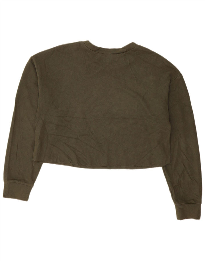 Zara Womens Crop Oversize Top Manches Longues UK 14 Moyen Kaki Coton
