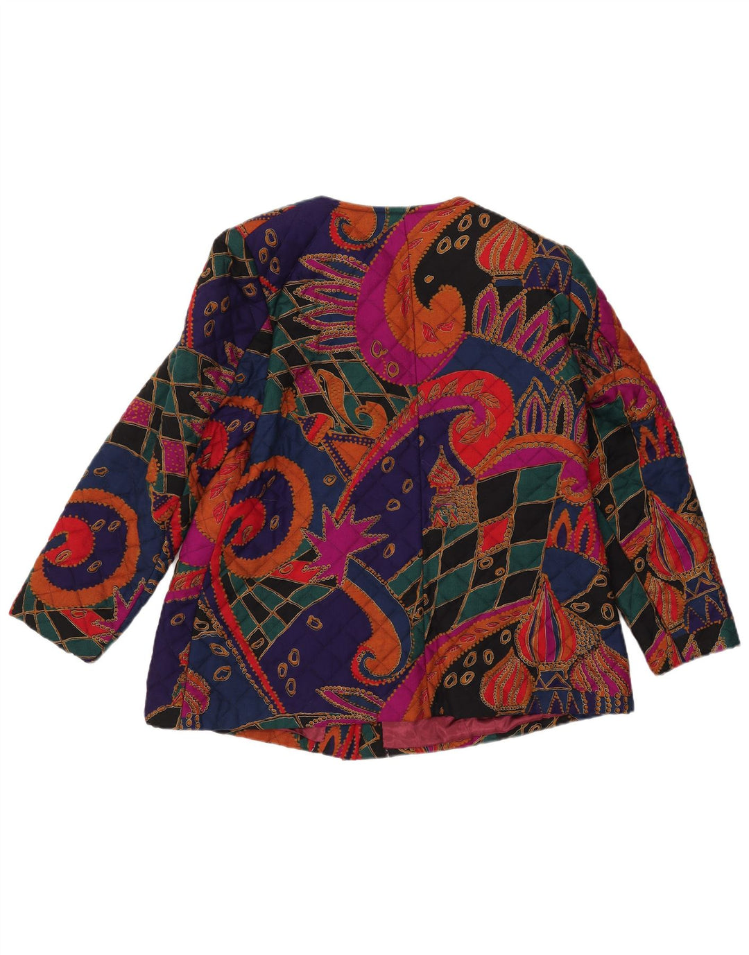 VINTAGE Veste matelassée femme UK 14 Grand Paisley multicolore