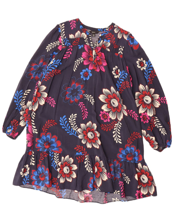 Next Robe à volants surdimensionnée à manches longues pour femme UK 44 Grand Bleu Marine Floral