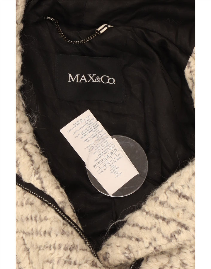 Max & Co. Manteau surdimensionné à capuche pour femme UK 6 XS Chevron blanc cassé