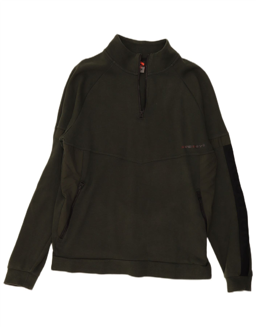 SUPERDRY Sweat-shirt à col zippé pour homme 3XL en coton color block vert