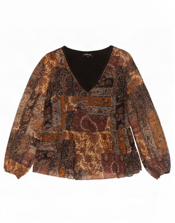 Desigual Chemisier à manches longues pour femme UK 44 Marron moyen Paisley Polyester