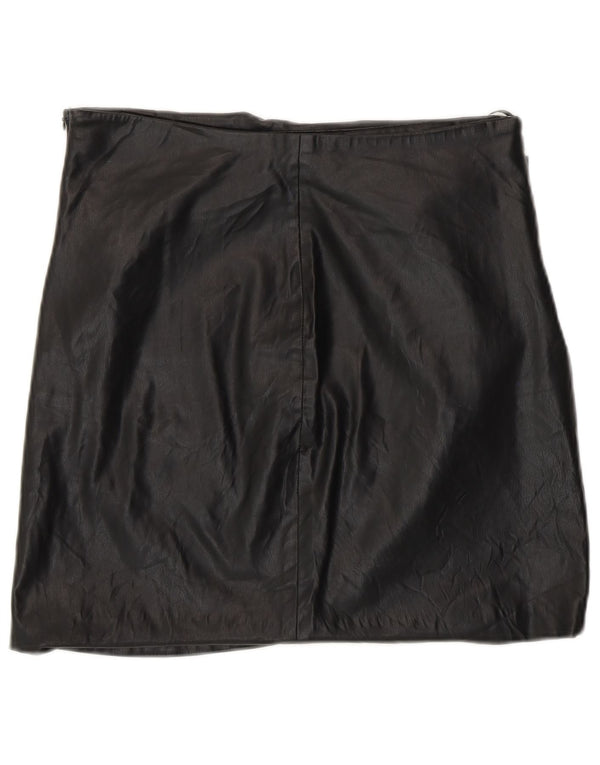 Zara Womens Faux Leather Mini Skirt Large W30 Black Polyurethane