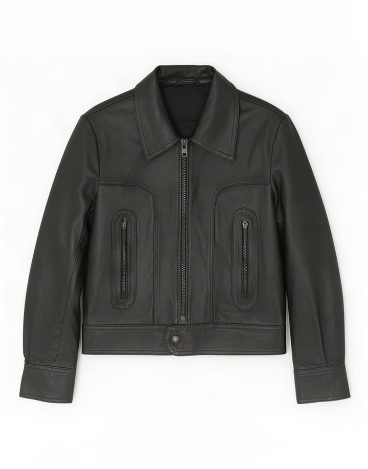 veste en cuir femme vintage UK 10 Petit Noir