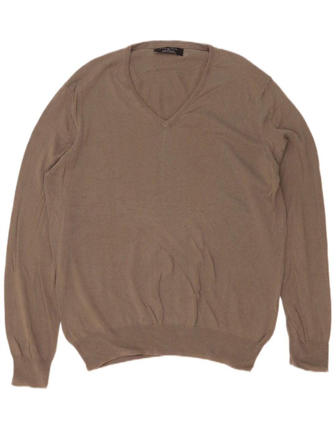 Zara Pull Col V Homme Gris Moyen