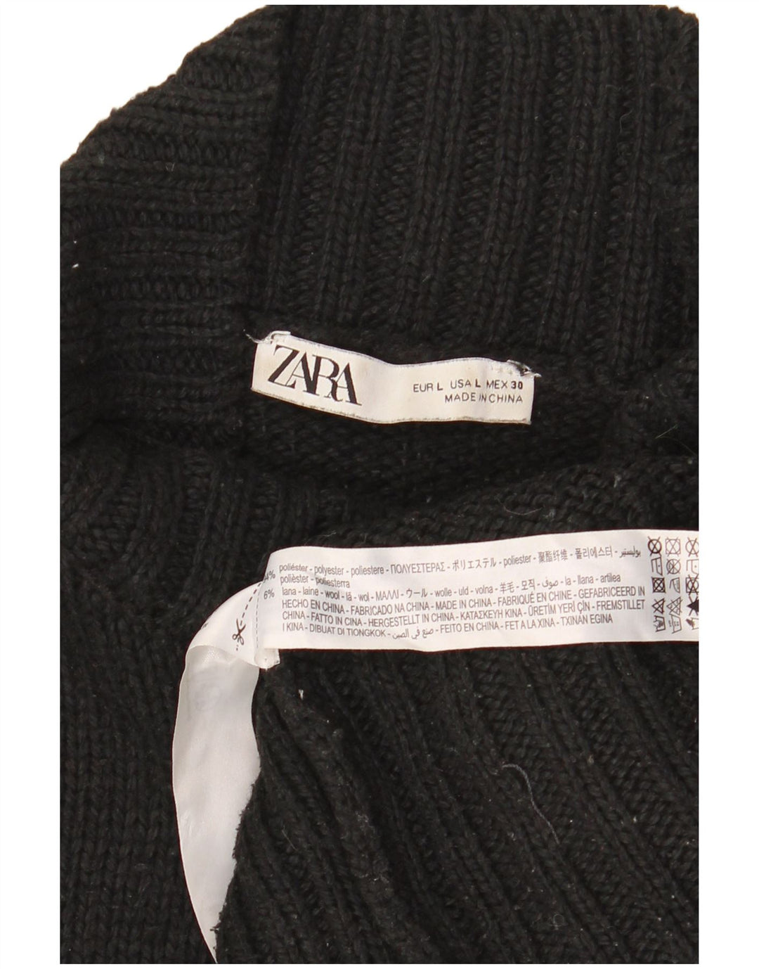 Zara Pull surdimensionné à col roulé pour femme UK 16 Large Noir