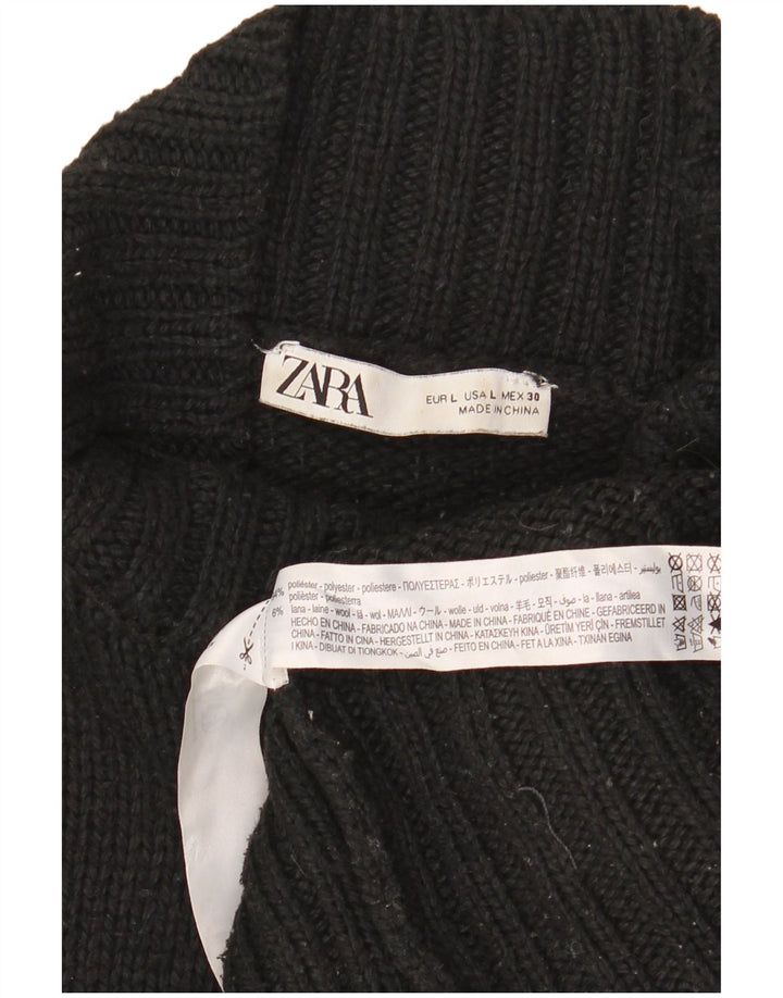 Zara Pull surdimensionné à col roulé pour femme UK 16 Large Noir