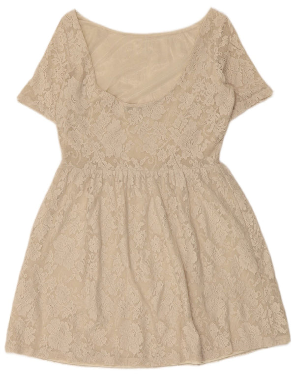 Zara Robe trapèze en dentelle pour femme UK 12 Beige moyen Floral Polyamide
