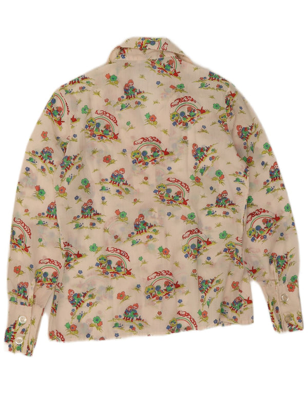 Chemise graphique femme vintage UK 14 Coton floral blanc moyen