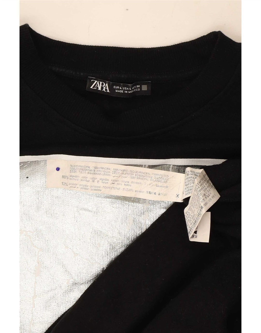 Zara Womens Graphic Sweat-shirt surdimensionné UK 16 Grand coton noir