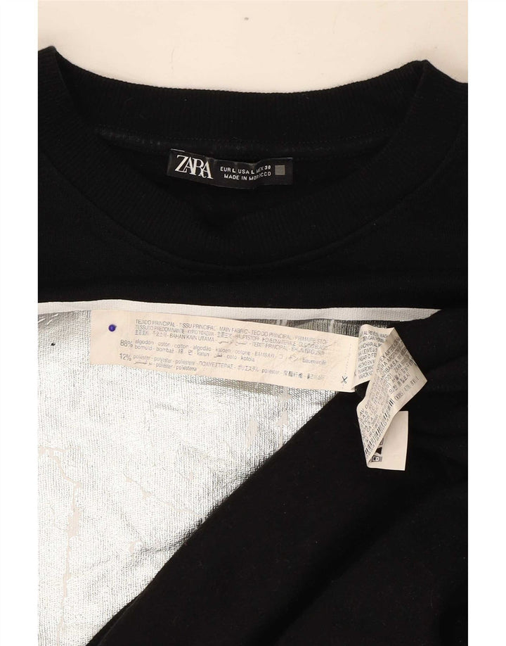 Zara Womens Graphic Sweat-shirt surdimensionné UK 16 Grand coton noir