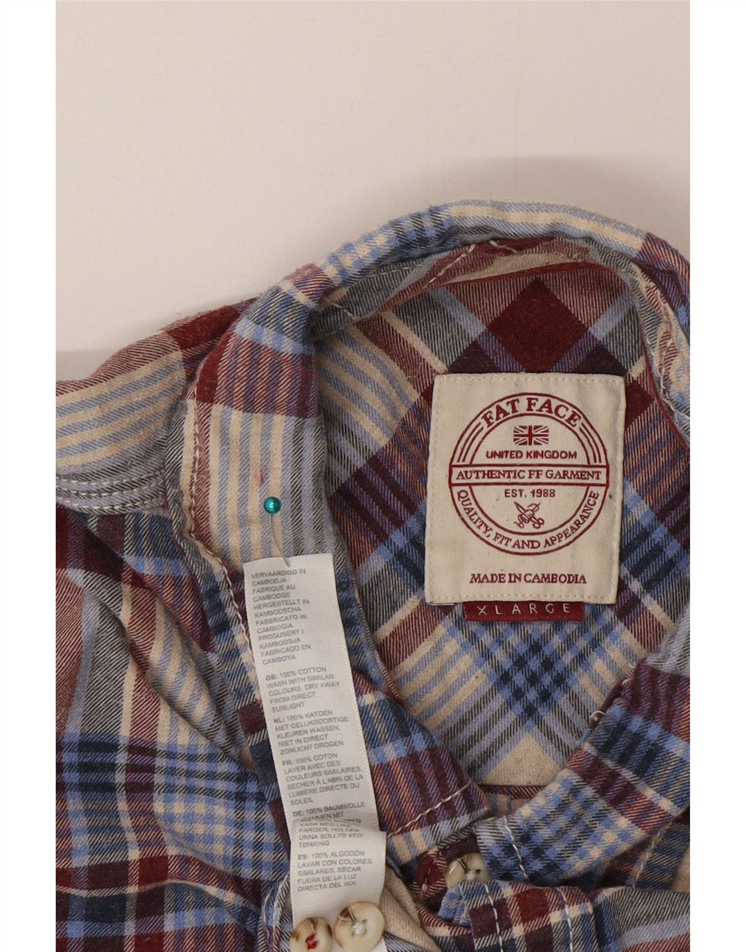 Fat Face Chemise Flanelle Homme XL Coton à Carreaux Multicolore