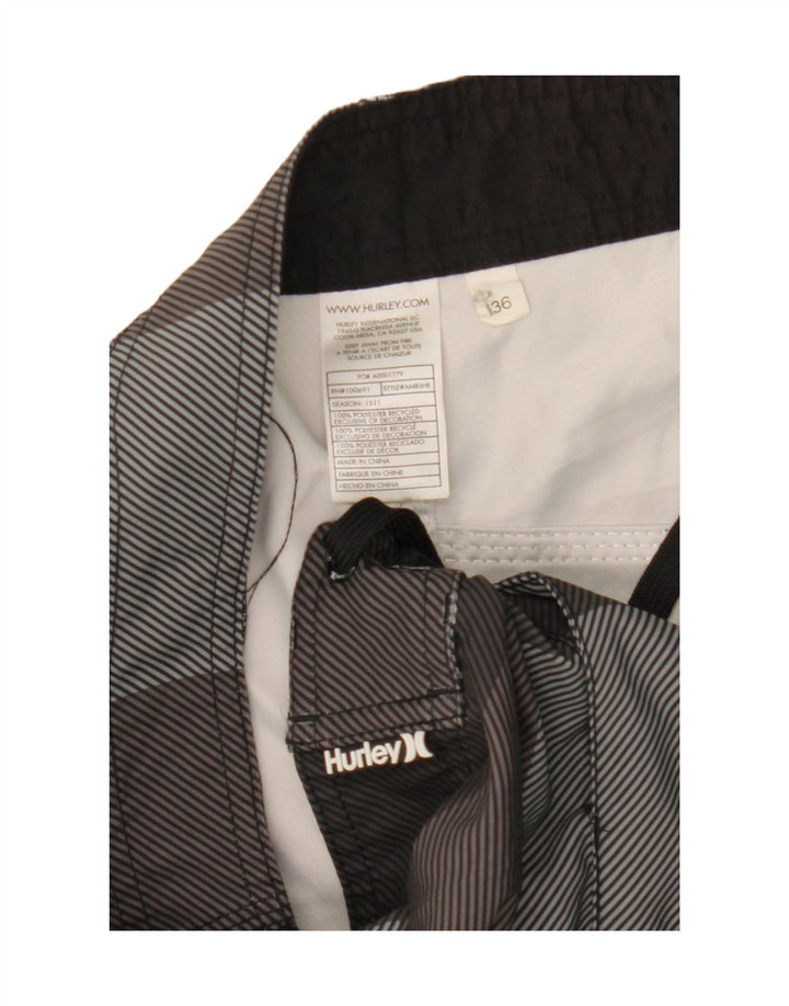 HURLEY Mens Graphic Swimming Shorts Large  Grey Plaid Polyester Vintage Hurley and Second-Hand Hurley from Messina Hembry 