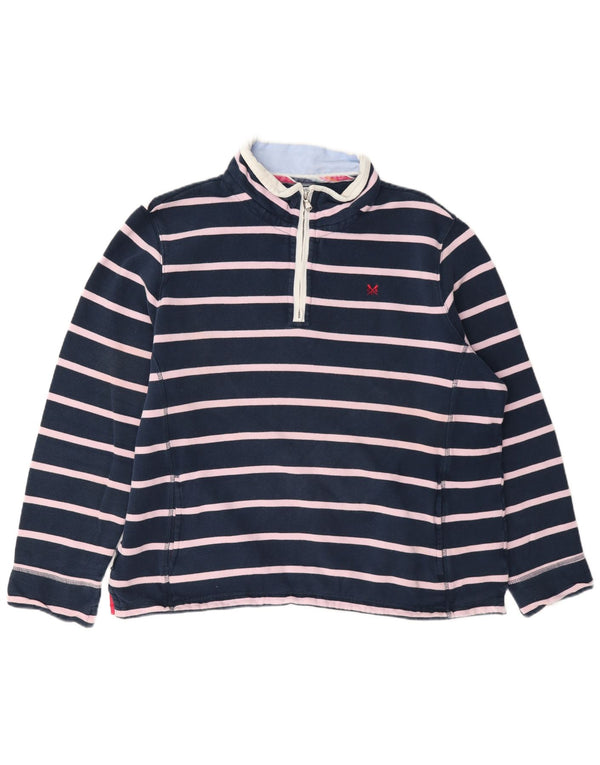 Crew Clothing Sweat-shirt à col zippé pour femme UK 18 XL Bleu marine rayé