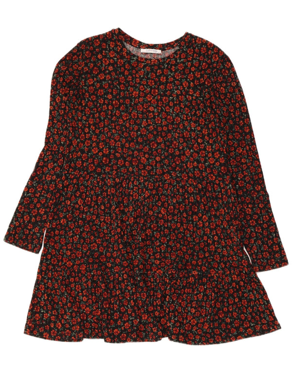 Zara Robe à manches longues pour femme UK 12 Medium Noir Floral