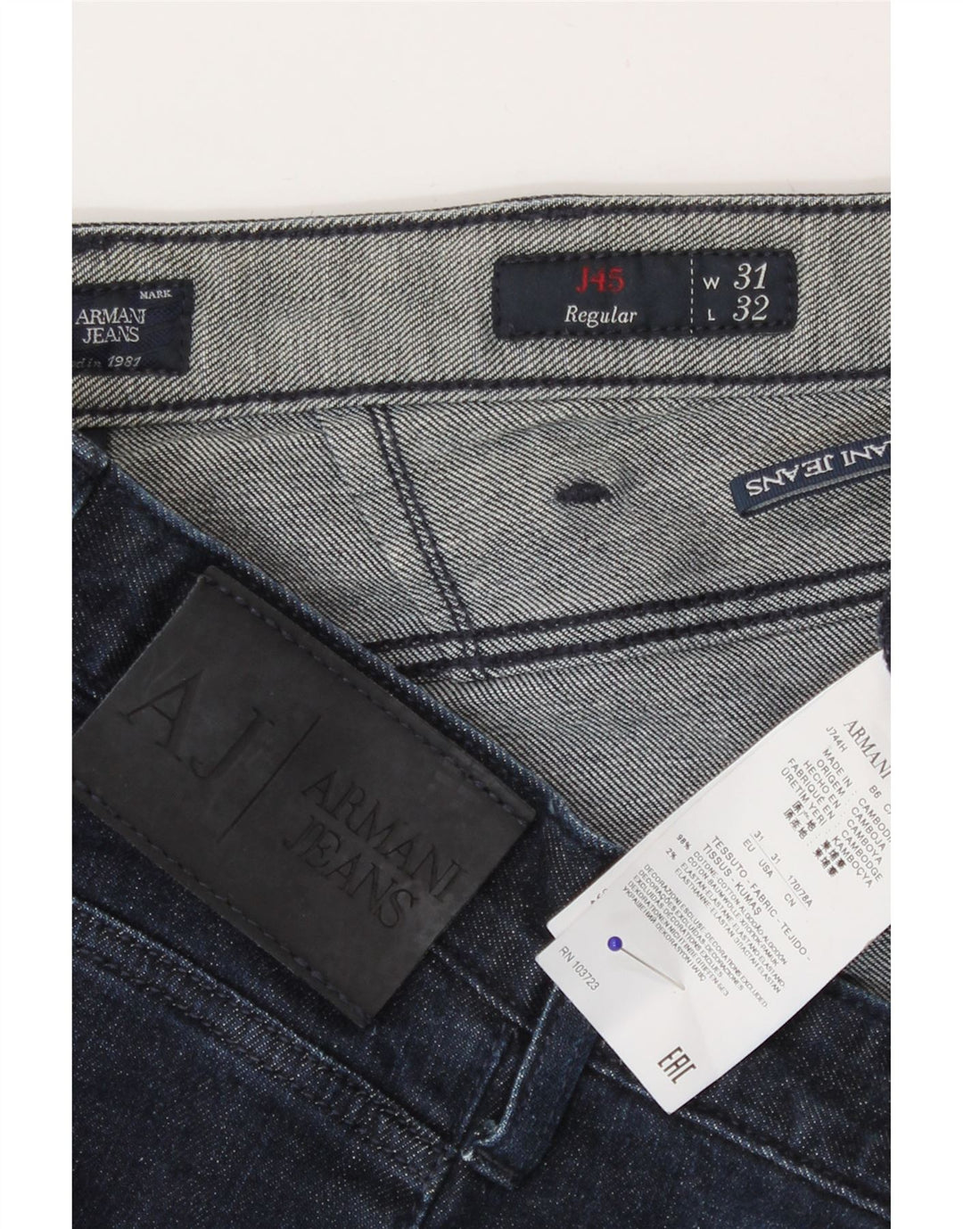 Armani Femme Jean Droit Regular W31 L27 Bleu Marine Coton