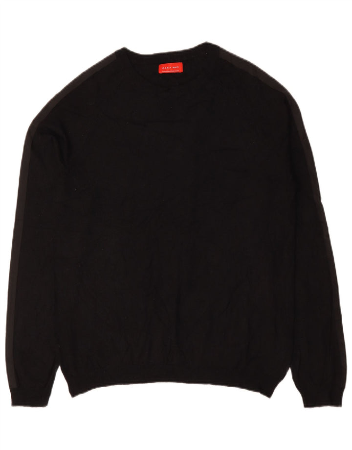 Zara Pull à col rond pour homme Noir moyen