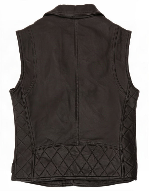 Vintage Womens Biker Gilet en cuir UK 8 Small Noir
