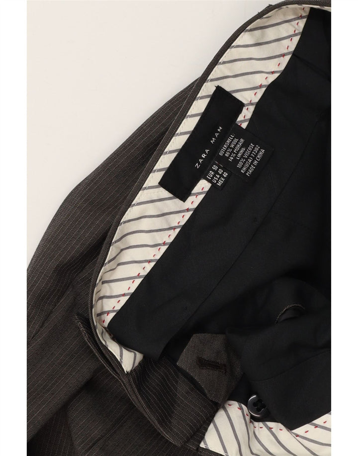 ZARA Pantalon de costume droit pour homme W32 L35 Laine à fines rayures grises
