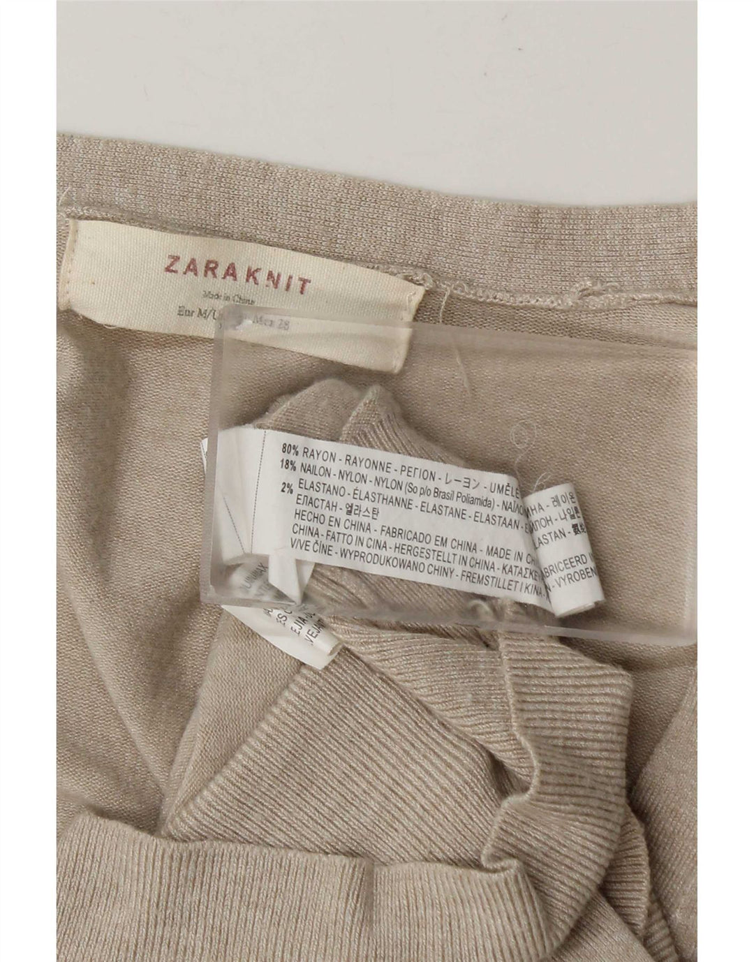 Zara Cardigan Femme Pull UK 14 Rayonne Beige Moyen