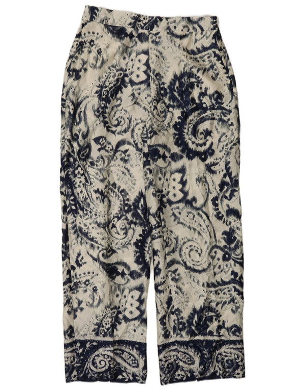 Zara Pantalon décontracté fuselé pour femme Large W30 L32 Blanc Paisley Polyester