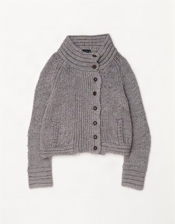 Zara Cardigan Femme Pull UK 14 Acrylique Gris Moyen