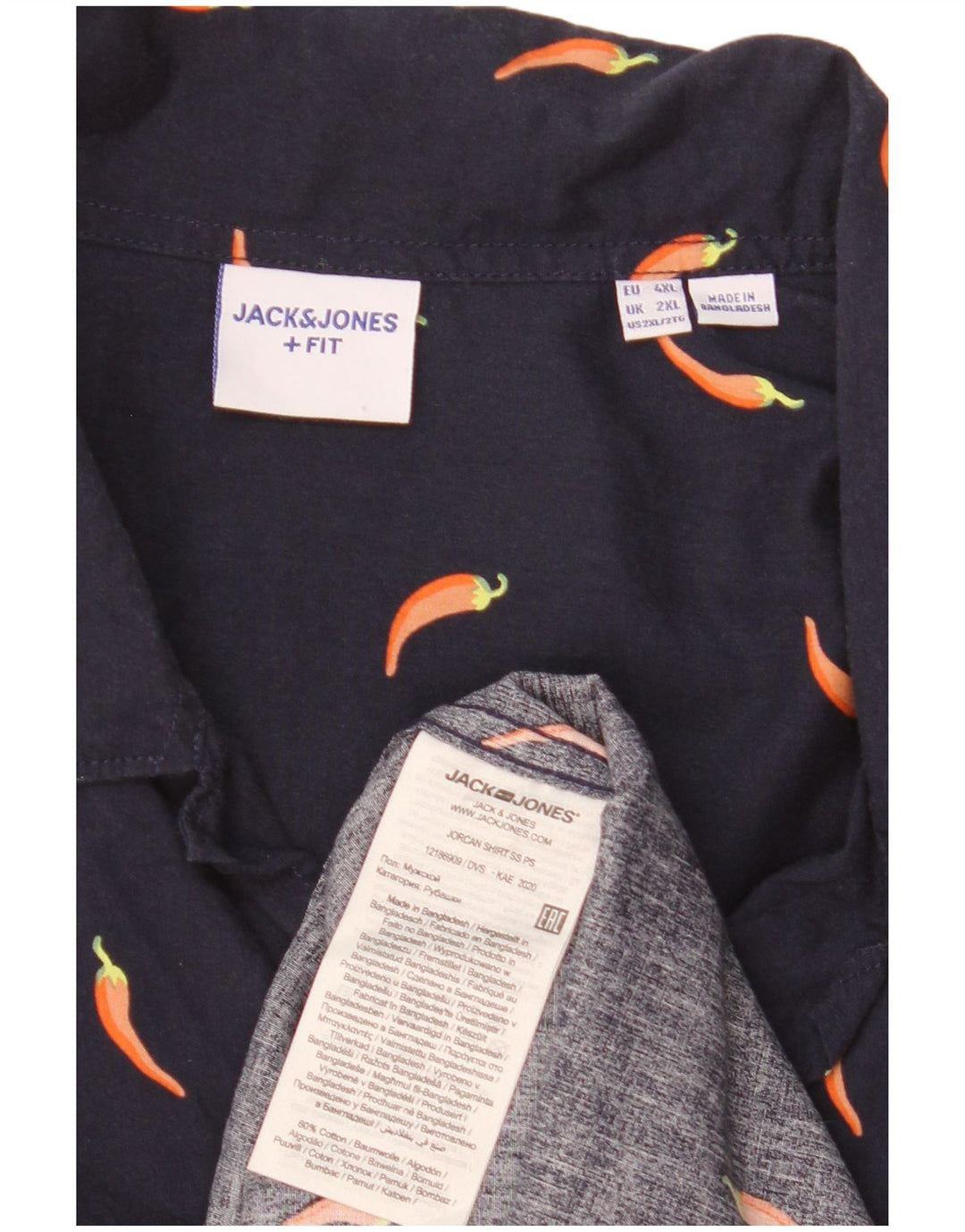 Jack & Jones Chemise à manches courtes pour homme à motif abstrait 2XL en coton bleu marine