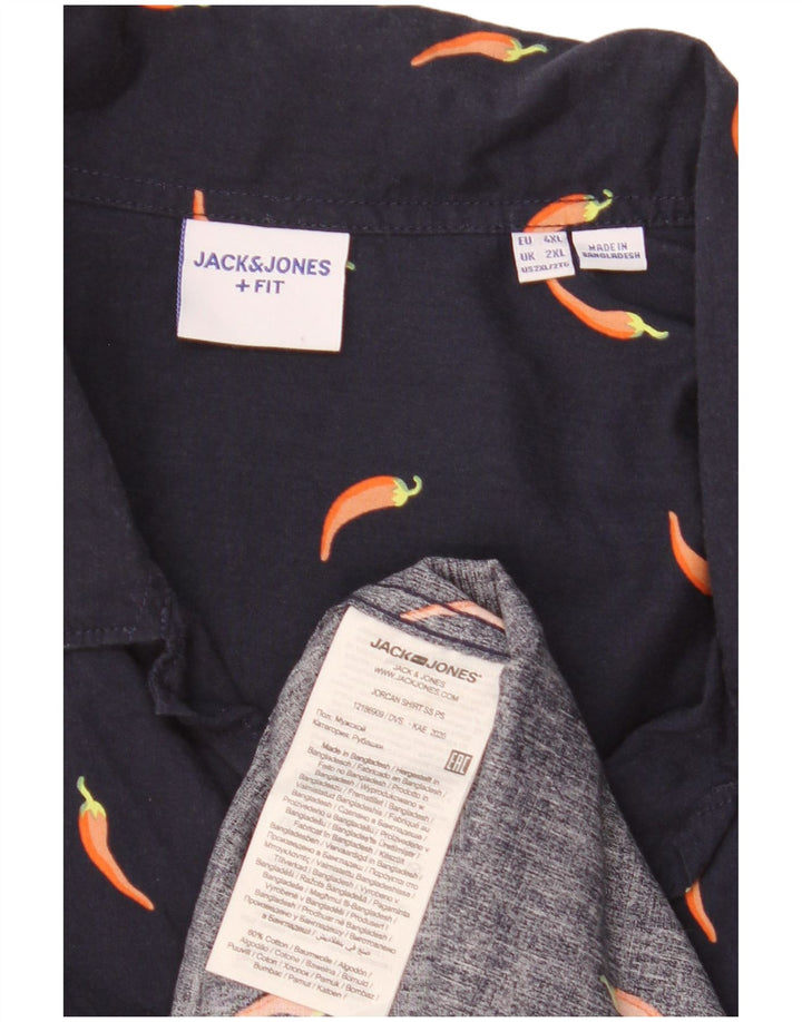 Jack & Jones Chemise à manches courtes pour homme à motif abstrait 2XL en coton bleu marine