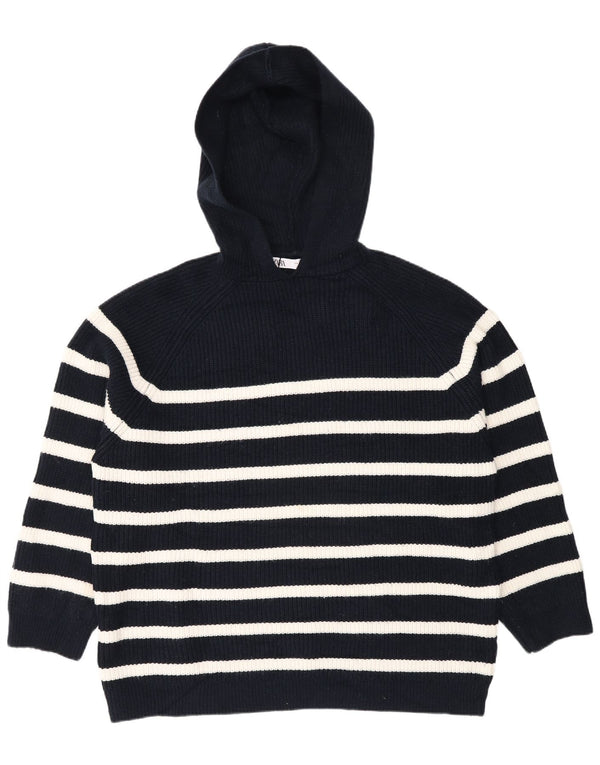 Zara Pull surdimensionné à capuche pour femme UK 14 Bleu marine moyen rayé