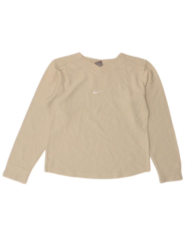 NIKE Haut court à manches longues pour femme UK 10/12 Coton blanc cassé moyen