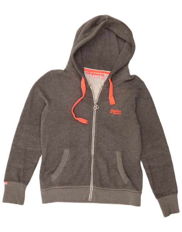 Superdry Pull à capuche zippé pour femme UK 16 Large Gris Coton