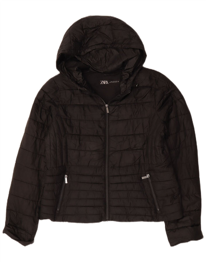 Zara Veste matelassée à capuche pour femme UK 18 XL Noir Polyester
