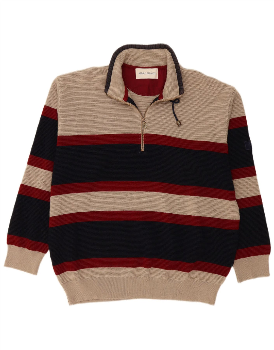 vintage Mens Zip Neck Jumper Pull IT 56 2XL Beige Colorblock