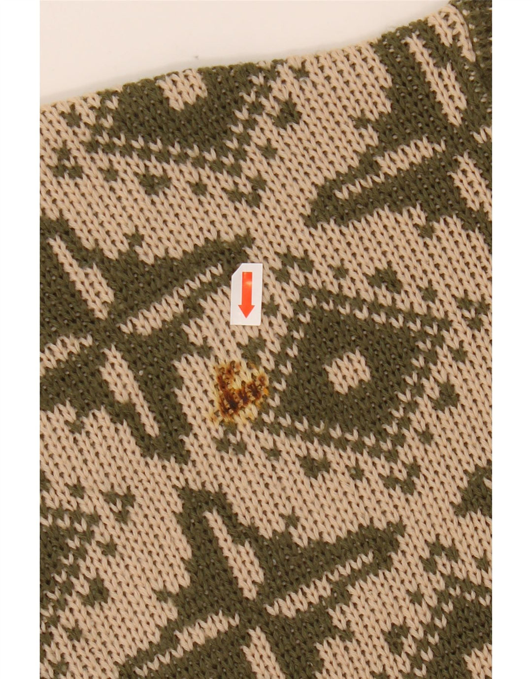 VINTAGE Femme Col Bateau Pull Pull IT 46 Grand Beige Géométrique