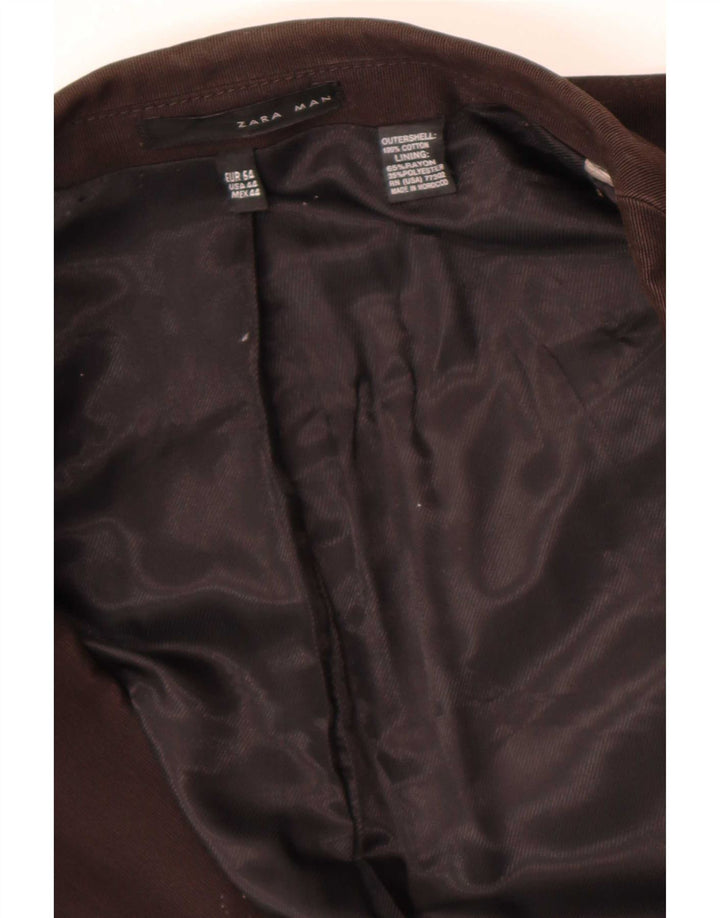 Zara Veste Blazer Militaire 2 Boutons Homme EU 54 XL Coton Marron