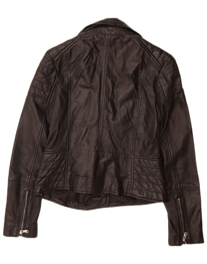 BARNEYS Veste de motard en cuir pour femme US 10 Grand cuir noir