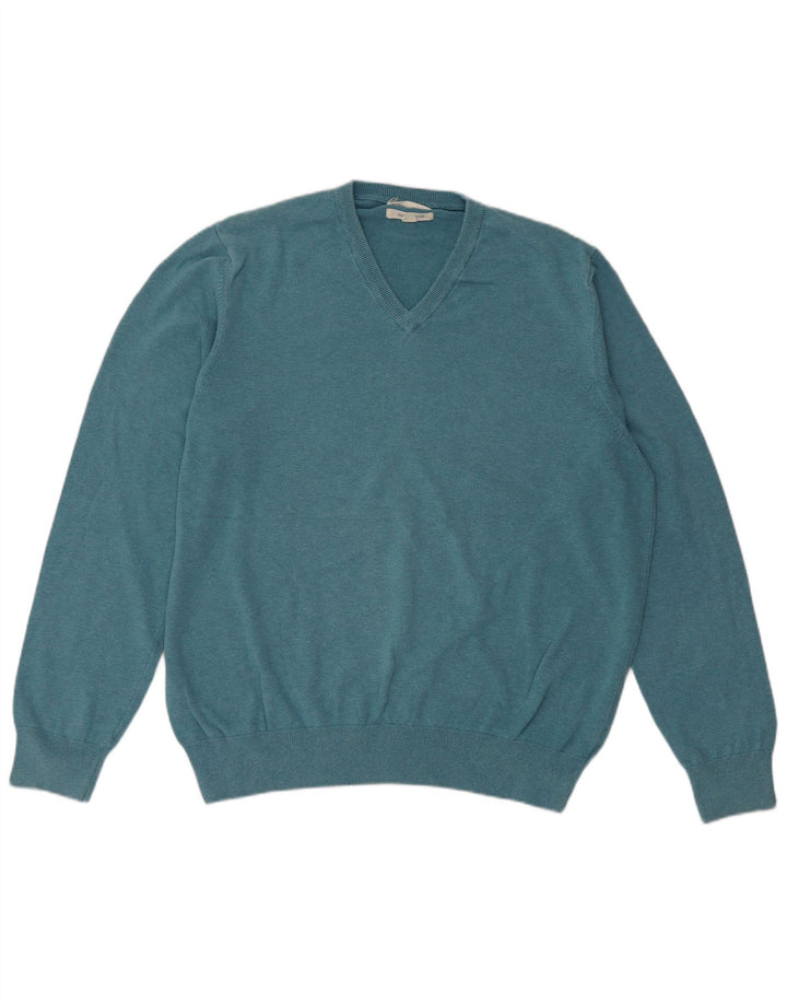 Marks & Spencer Pull col V pour homme XL en coton bleu