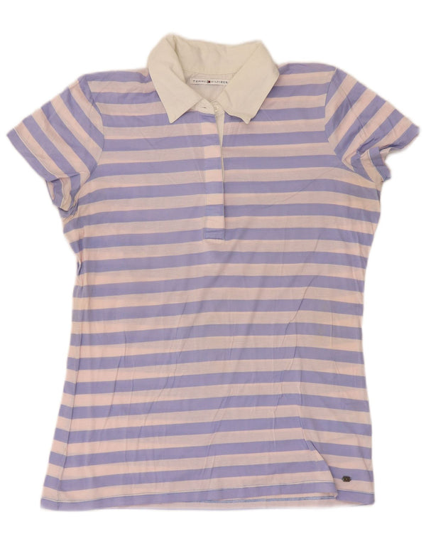 Tommy Hilfiger Polo Femme UK 12 Coton Rayé Violet Moyen