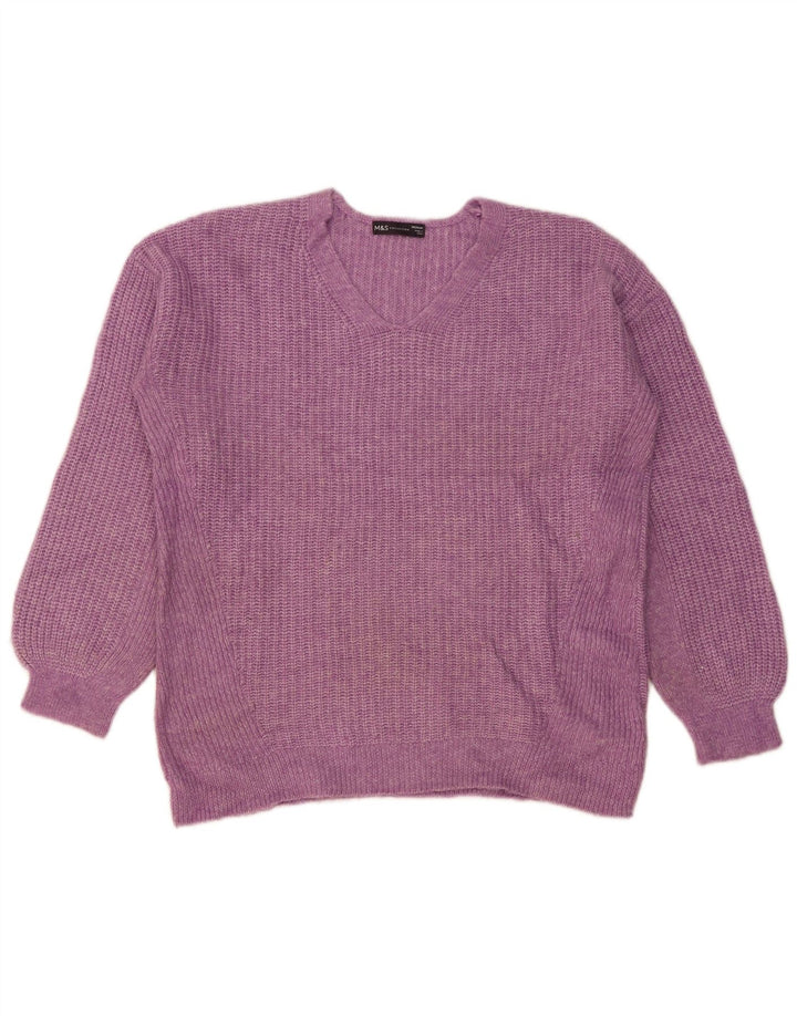 Marks & Spencer Pull surdimensionné à col en V pour femme UK 14 Violet moyen
