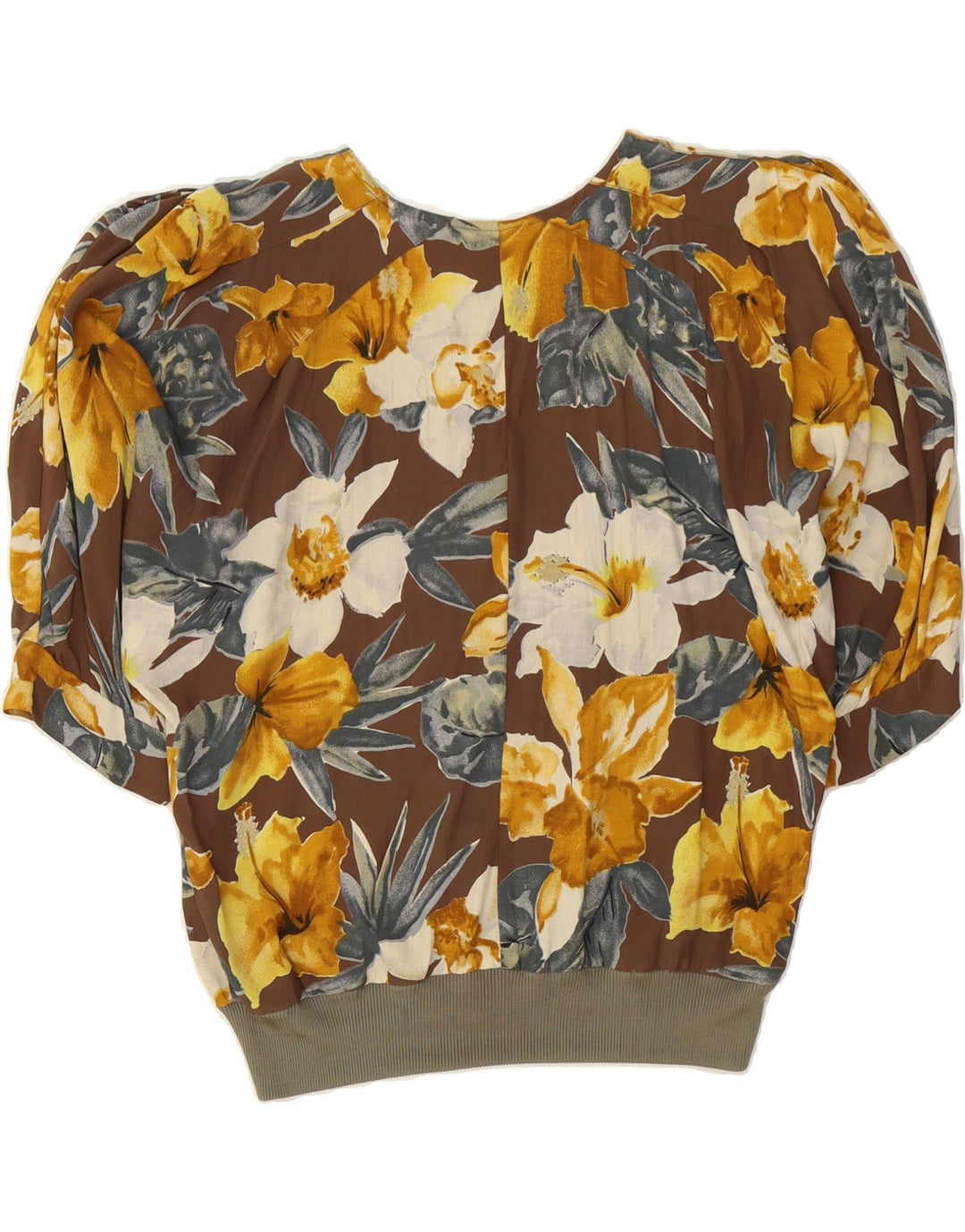 VINTAGE Womens Batwing Pullover Shirt Blouse IT 48 XL Brown Floral Vintage Vintage and Second-Hand Vintage from Messina Hembry 