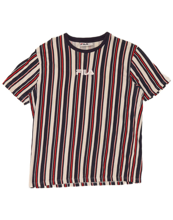 Fila T-Shirt Graphique Homme Top IT 52 Large Bleu Marine Rayé Coton