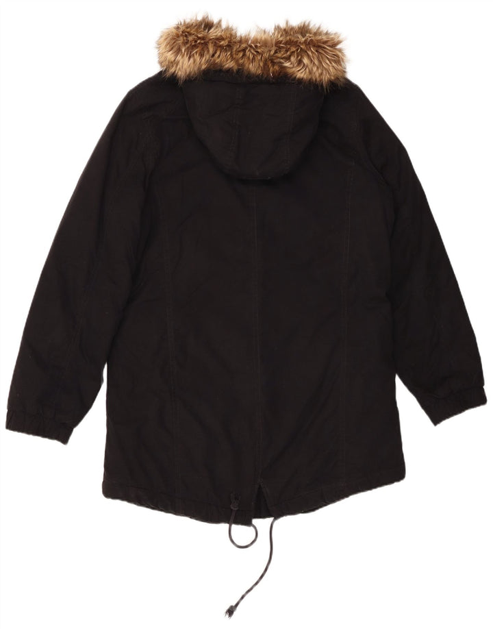 GUESS Parka surdimensionnée à capuche pour femme UK 8 Small Noir Coton