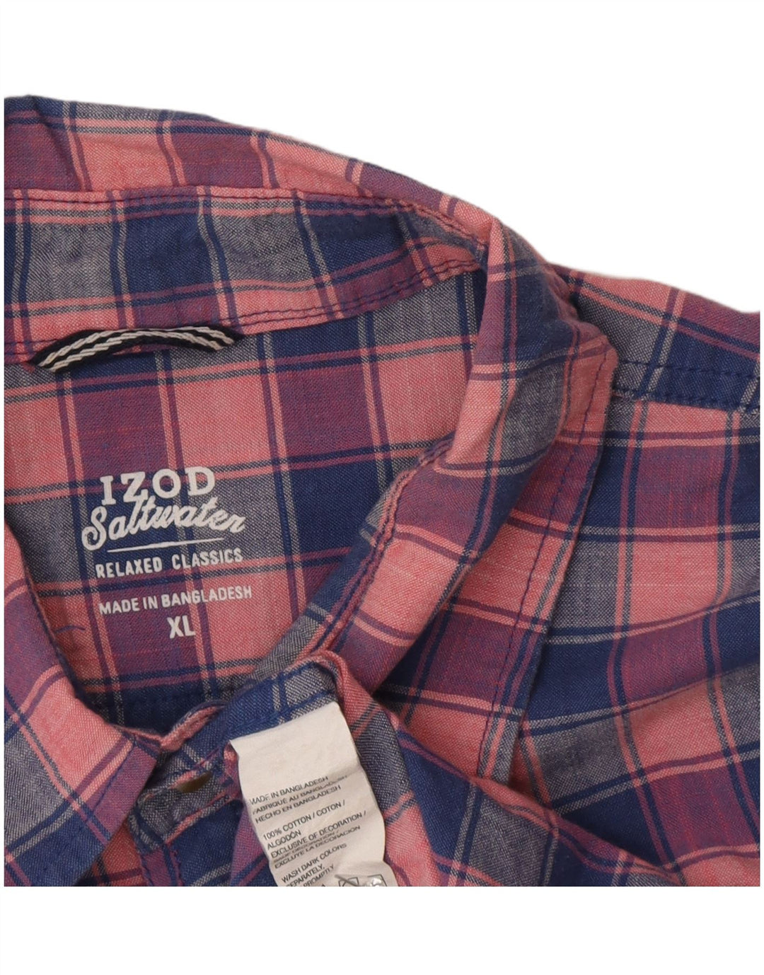 Izod Chemise à manches courtes pour homme Salt Water XL en coton à carreaux bleu marine