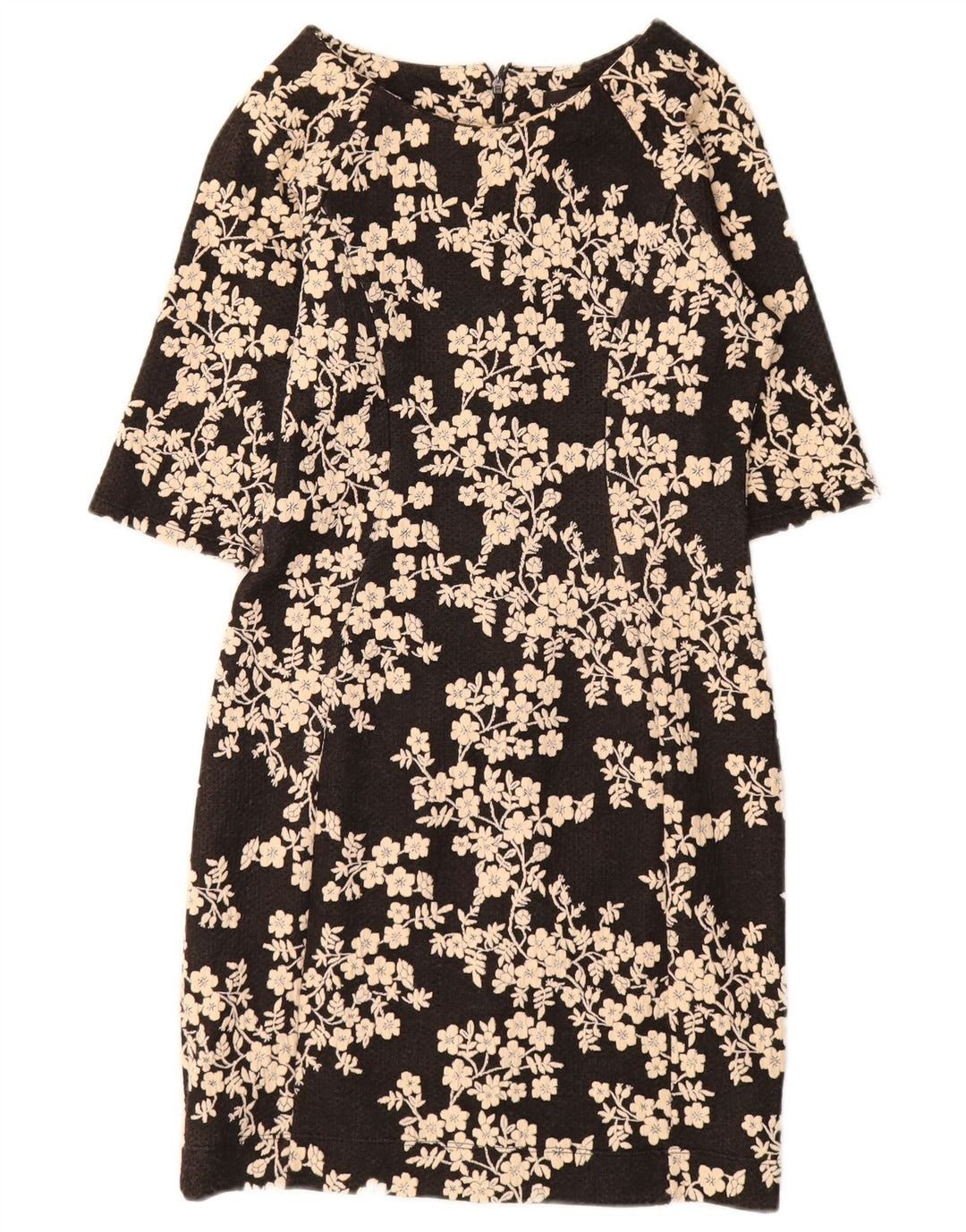 WAREHOUSE Robe fourreau à manches 3/4 pour femme UK 12 en coton floral noir moyen
