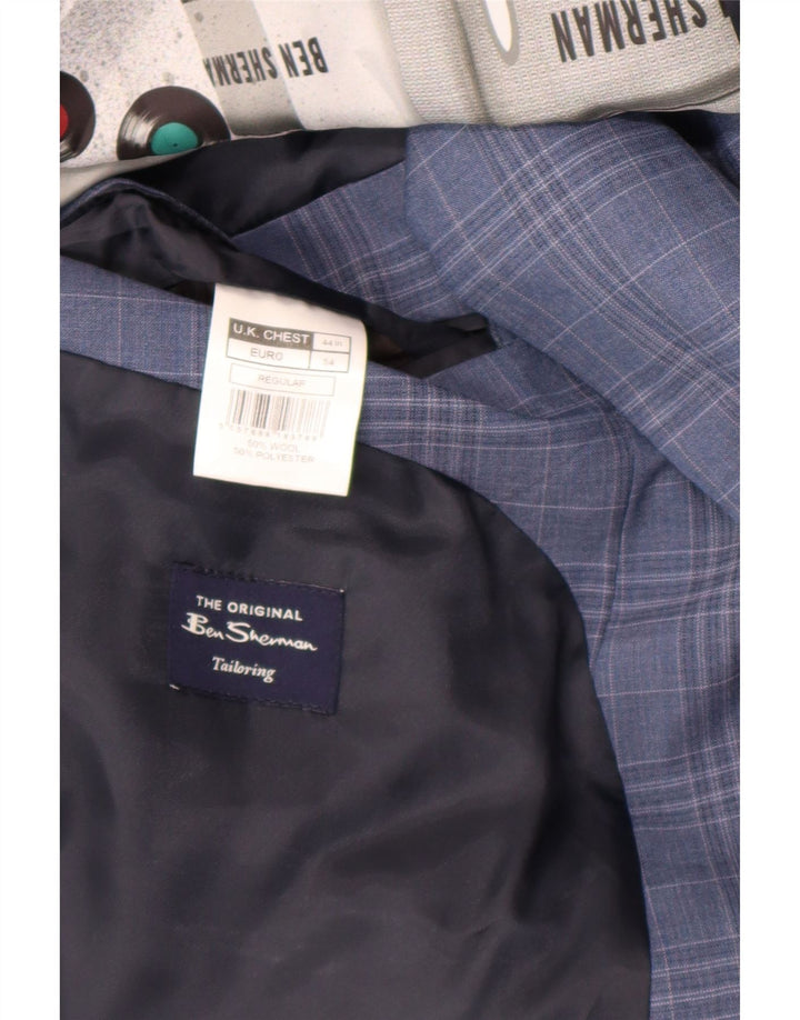 Ben Sherman Veste blazer à 2 boutons pour homme UK 44 2XL Bleu à carreaux en laine