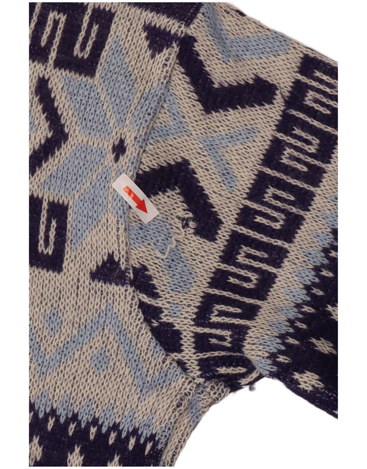 vintage Mens Crew Neck Jumper Pull Moyen Bleu Marine Géométrique